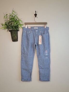 NEW Levi's 27 Boyfriend Jeans Pants Linen Blend Crop Lightweight Chambray Blue